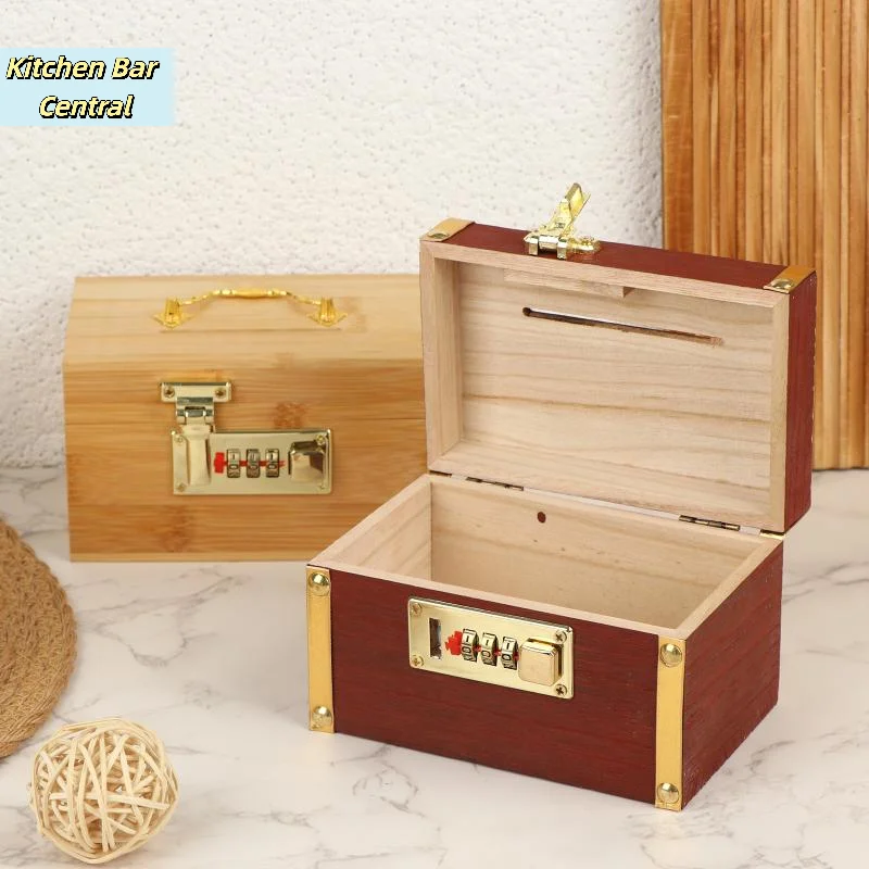 【Wooden Combination Lock Piggy Bank Adult Treasure Box Savings Box Decor Secure Lock Home Safe Storage Gadget】