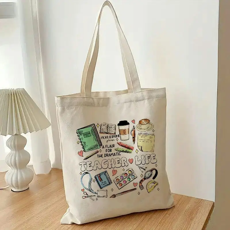 1pc Double-Sided Printing Teacher'S Essential Tote Bag - Humorous Design Durable Shoulder Backpack, Women'S Spacious Laptop Bag