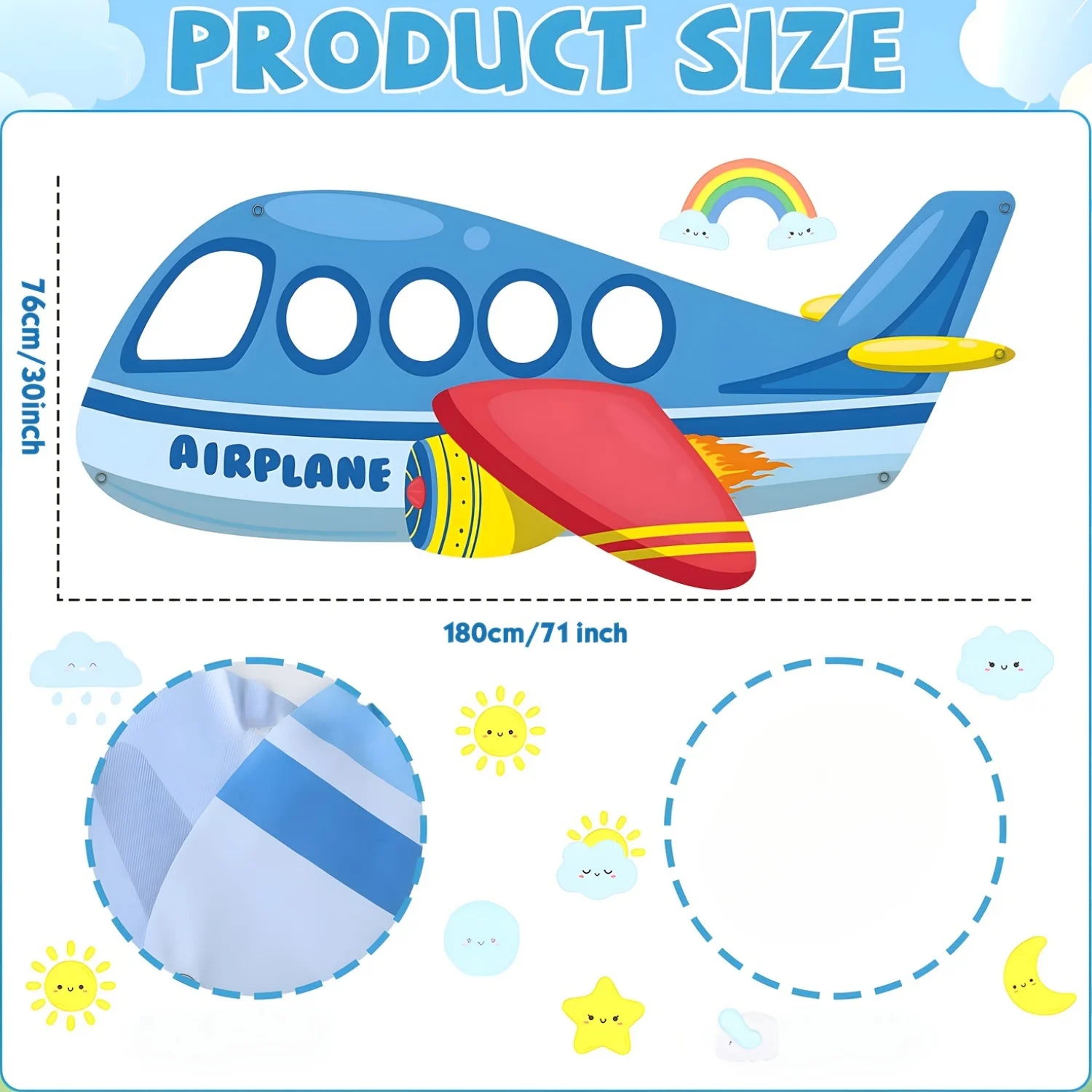 Eins, ein Flugzeugförmiges, ausgehöhltes Polyester-Fotobanner, eine Party-Dekoration mit Luftfahrt-Motiv