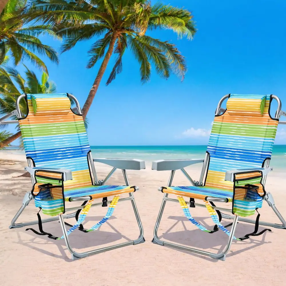 2 Pack Backpack Beach Chairs or Adults, -Height oldable Chair with Lay lat Position, 4-Position Adjustable Reclining, Towel Bar,
