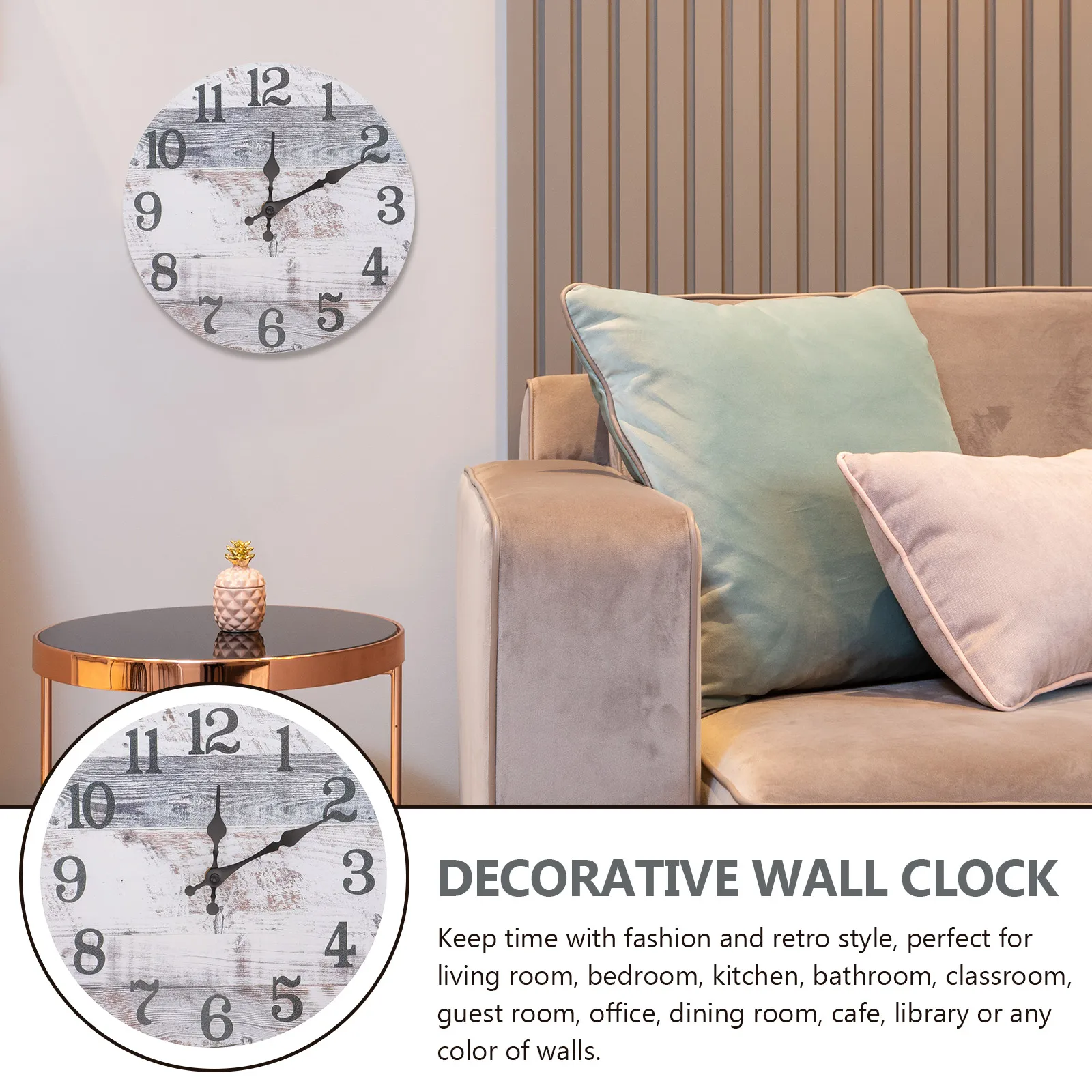 

Round Wooden Wall Clock Silent Non-Ticking Movement Decorative Vintage Hanging Clock For Living Room Bedroom Cafe Home
