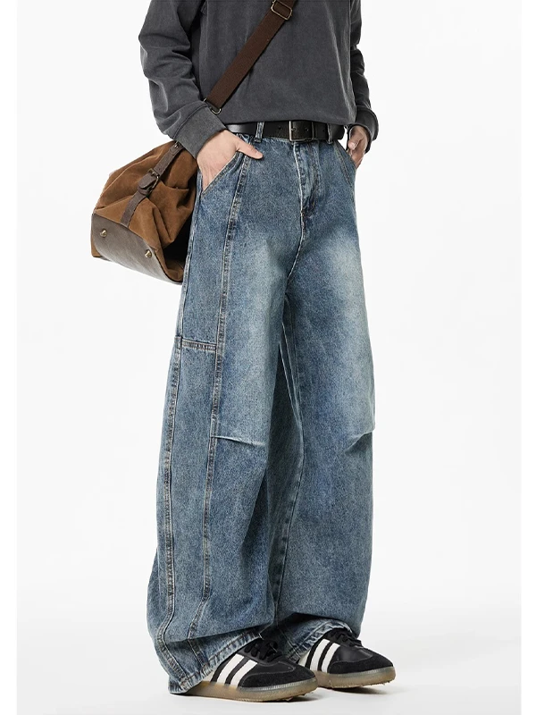 

Ретро американские джинсы унисекс из денима, свободные прямые повседневные брюки с рваными элементами, широкие штанины, повседневные джинсы