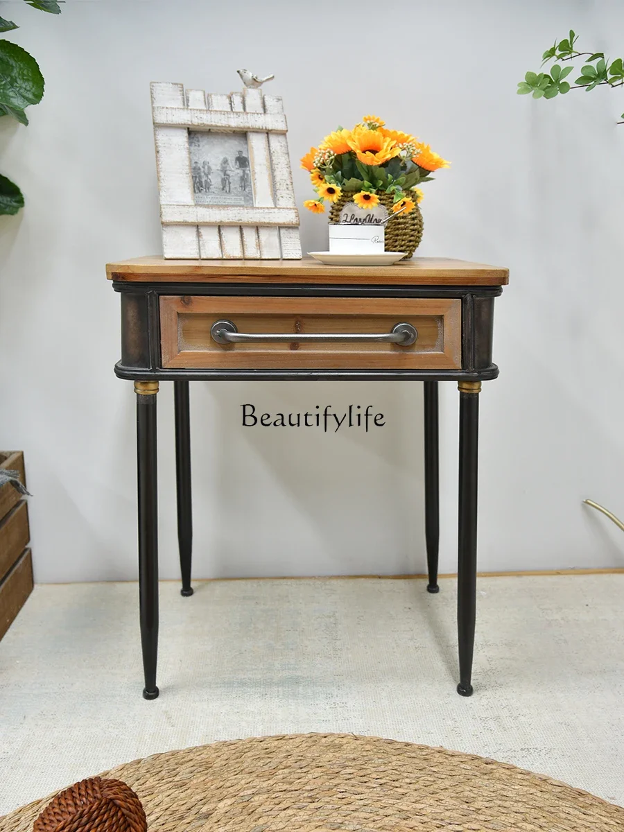 American retro industrial style loft iron and wood combined with sofa side cabinet storage narrow cabinet