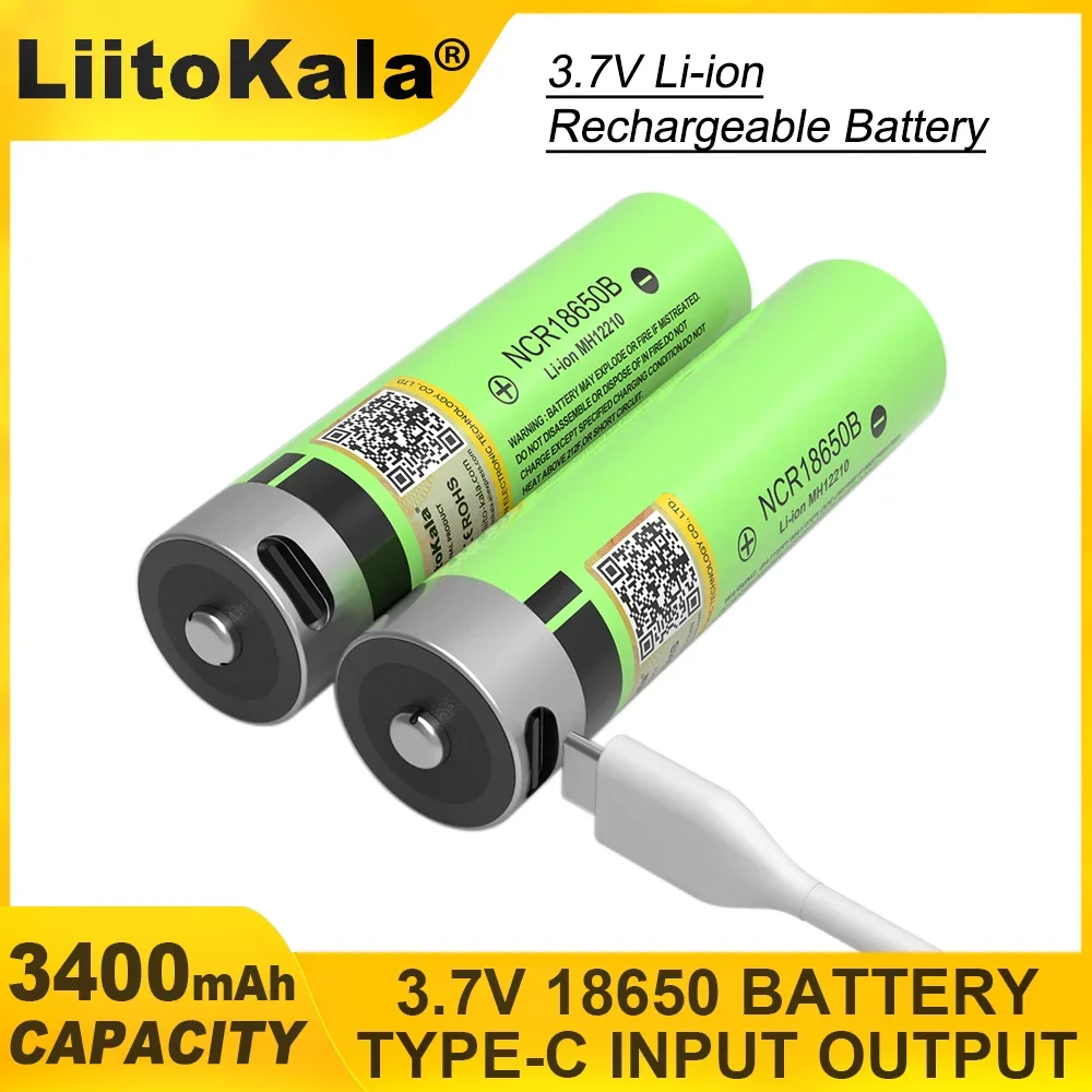 4 قطعة LiitoKala NCR18650B USB شحن 18650 ليثيوم أيون 3400 مللي أمبير بطارية ليثيوم سعة كبيرة 3.7 فولت ، تستخدم للتحكم عن بعد