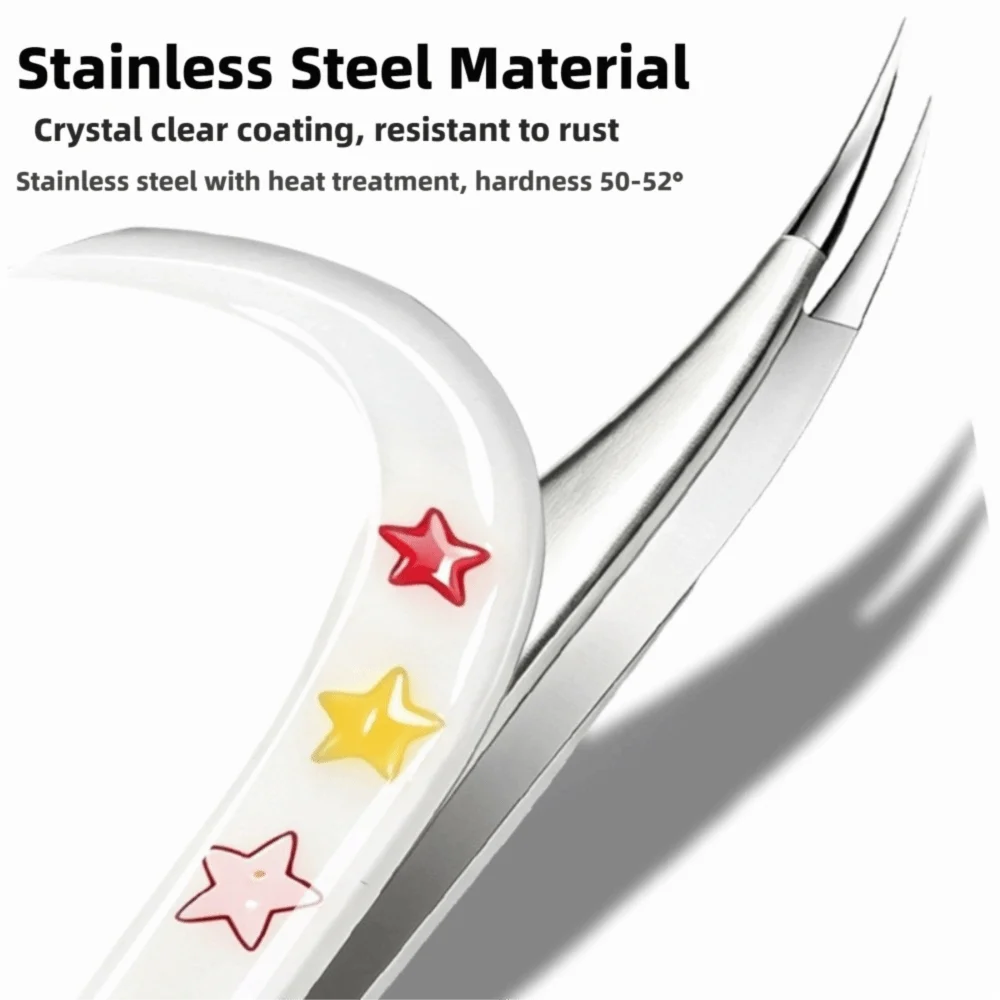 Stainless Steel Scrapbook Tweezers Curved Tip Glitter Resin Handle Curved Tip Tweezers Anti Slip Fine Point Craft Tweezers