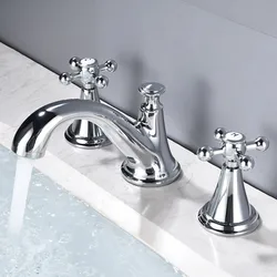Black Brass Widespread Bathroom Sink Faucet 3 Hole Widespread Basin Mixer Double Handle Hot Cold Water Tap Basin Faucet