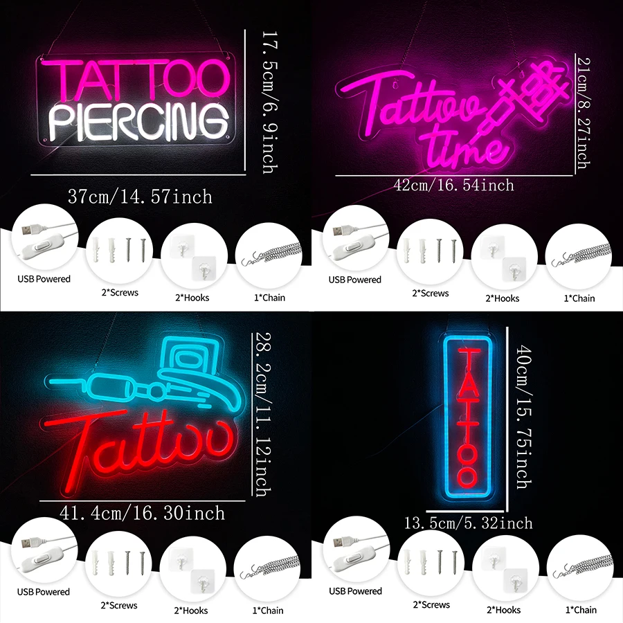 Tattoo Series Neon Sign For Wall Decor,Led Neon Light For Tattoo Store Decor,Man Cave,Piercing Studio,Gift For Tattoo Lovers