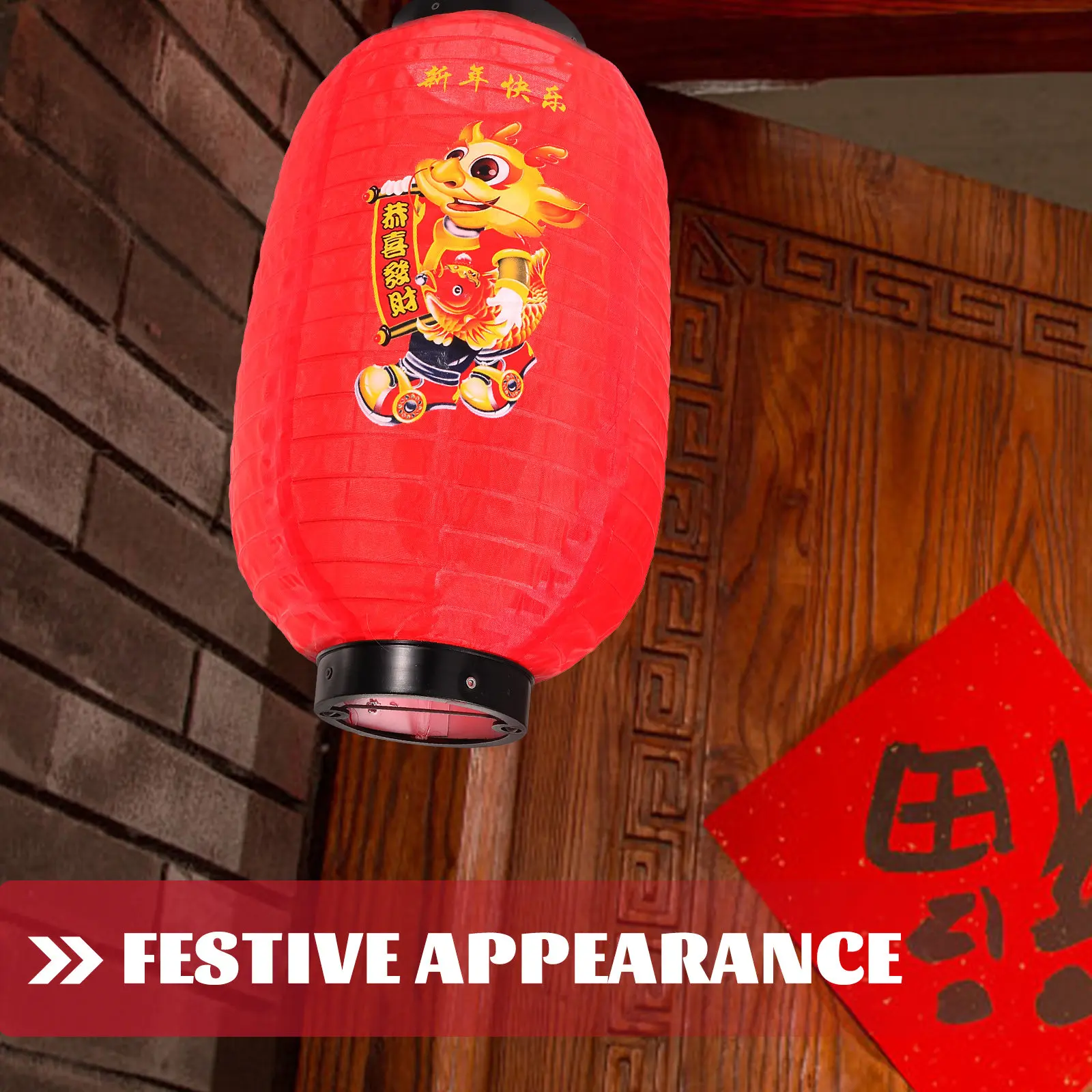 Fabric Chinese Lantern Decor Hanging Ornament Festive Red New Year Dragon Style Pendant for Front Door Window Tree Car Home view 2