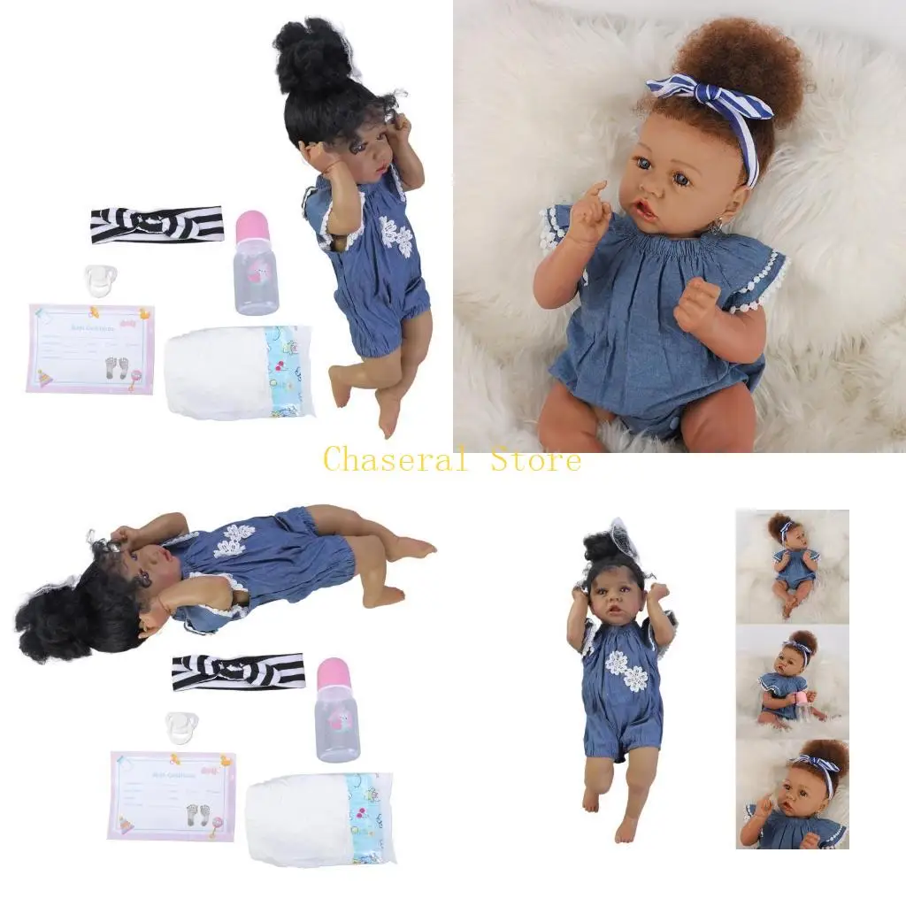 

E7CE Baby Girl for Doll 58cm/23in Nurturing for Doll Realistic Handmade Soft Silicone Body for w/ Opened-Eyes Kids Adu