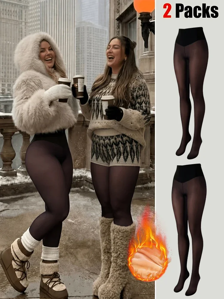 2Pack Women's Fleece Lined Warm Tights High WaistSexy Sheer Stocking Winter Essential Fashion Leggings Fall & Winter Wear