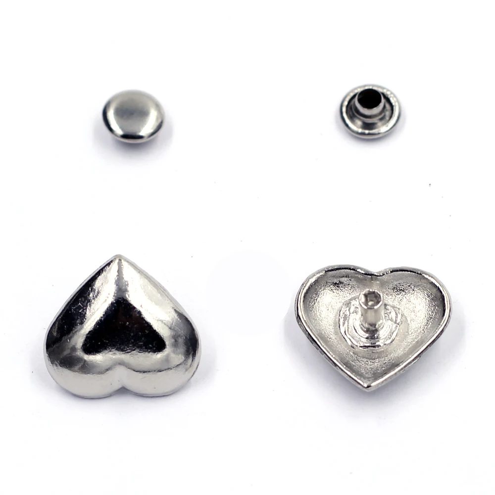 

150Sets Punk Coeur Love Heart Spike Garment Studs Spots Rivets Silver Tone For Clothing Belt Making 16x15mm