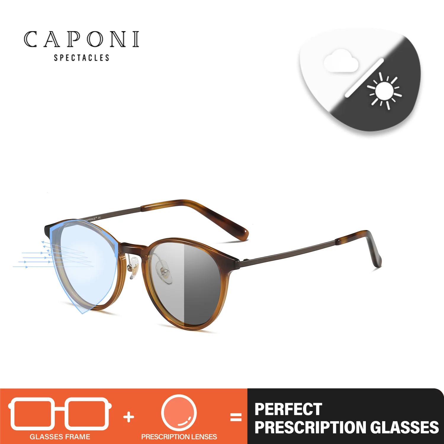 

CAPONI Prescription Men Glasses Titanium Acetate Reading Glasses Progressive Ultra Light Anti Blue Ray Amber Glasses PJ34201