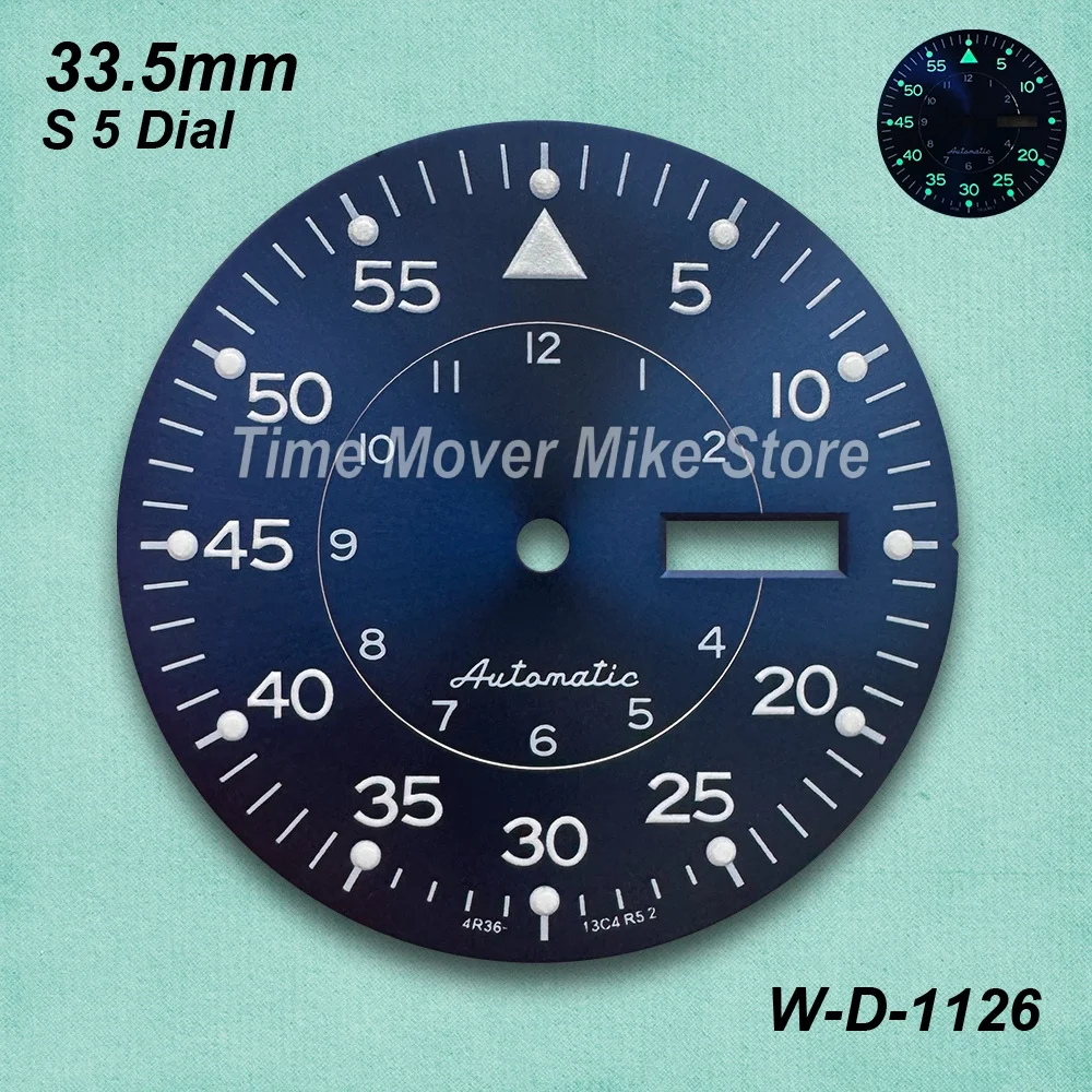 33.5mm New Sunray S 5 Dial Fit NH36/4R36 Movement Green Luminous Double CalendarHigh Quality Watch Modification Accessories