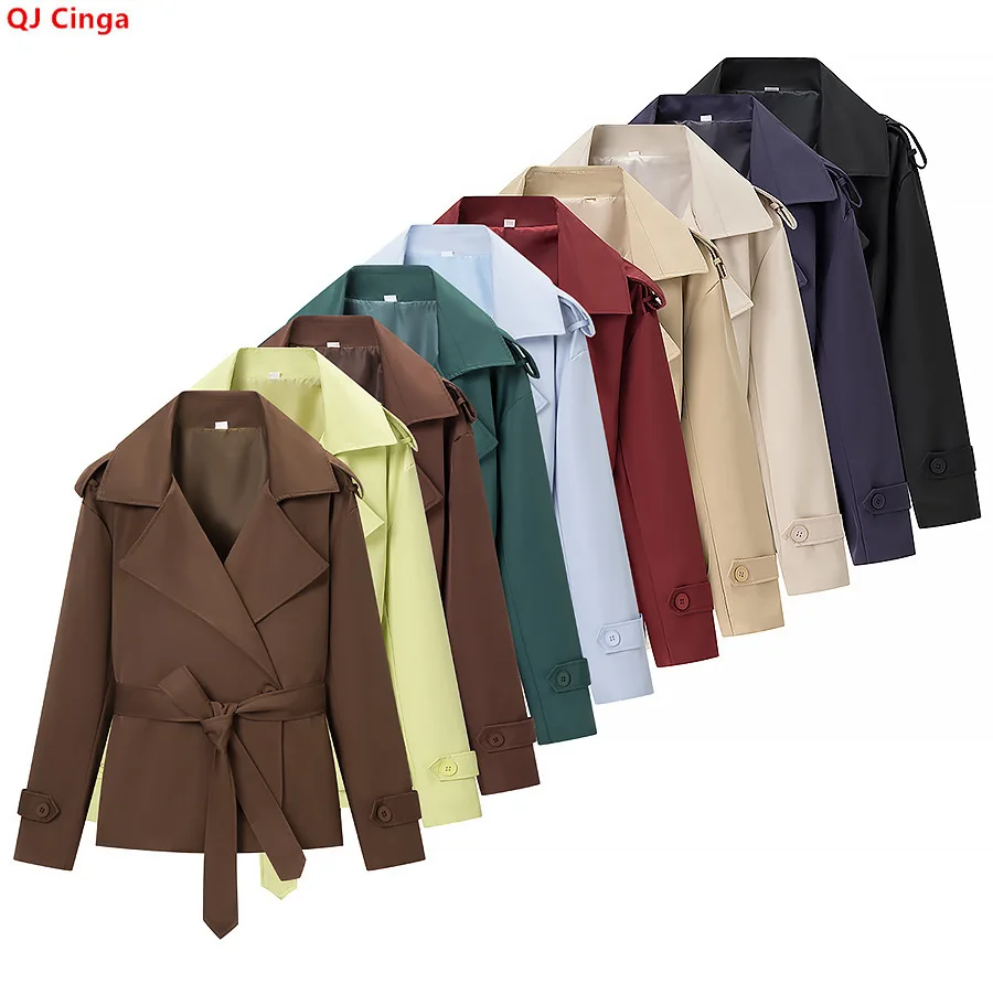 Damen-Jacke mit Langen Ärmeln und Kragen, Vorne zum Binden, für Frühling/Herbst; Ein Stylischer, Locker Sitzender Mantel. Erhältlich in Rot, Aprikose, Grün, Blau