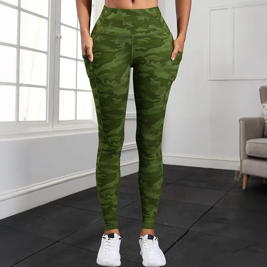 Leggings with Pockets for Women Tummy Control High Waisted Workout Yoga Pants Camouflage Printing Fitness Tights Casual Wear image 5