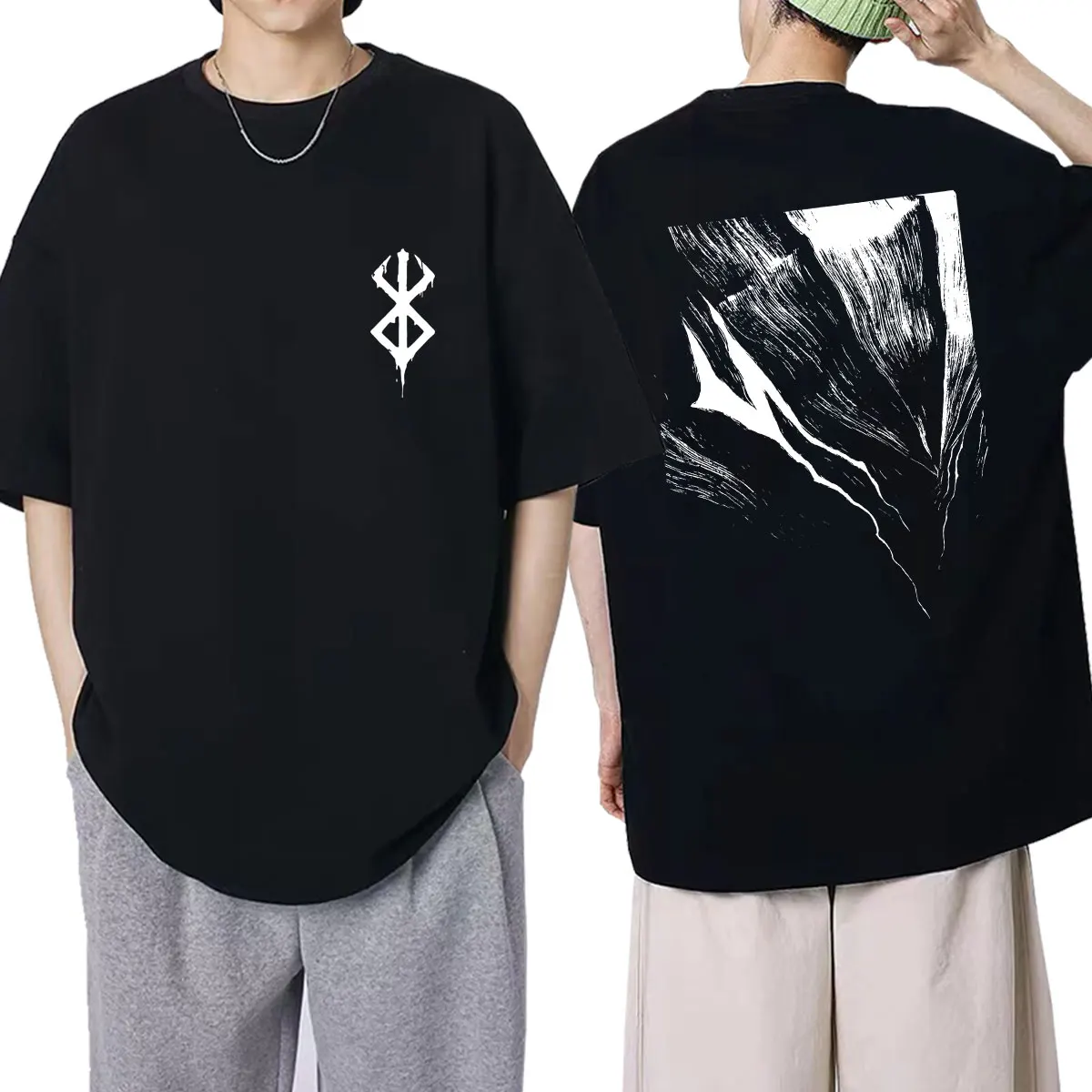 Anime Berserk Guts Grafik-T-Shirt, Schwertkämpfer Gatsu Opfergabe Zodd, Harajuku Y2K T-Shirts für Männer und Frauen, Übergroße Baumwoll-T-Shirts