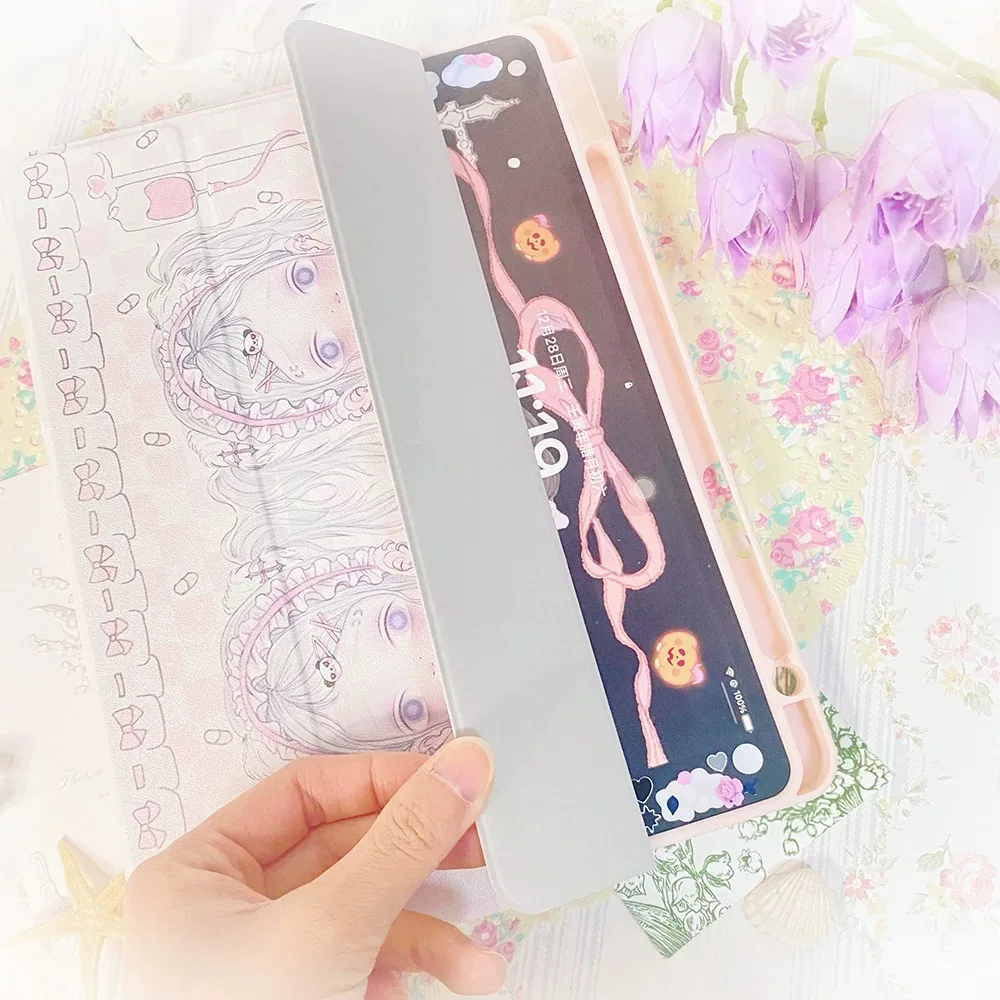 Funda rosa original, adecuada para ipad, funda de material acrílico triple