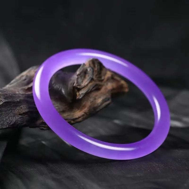 Ice Transparent Golden Silk Jade Violet Round Bracelet