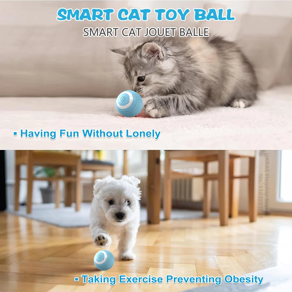 Boule roulante automatique électrique interactive pour chats, jouets intelligents pour chats, boule rotative, accessoires de jeu