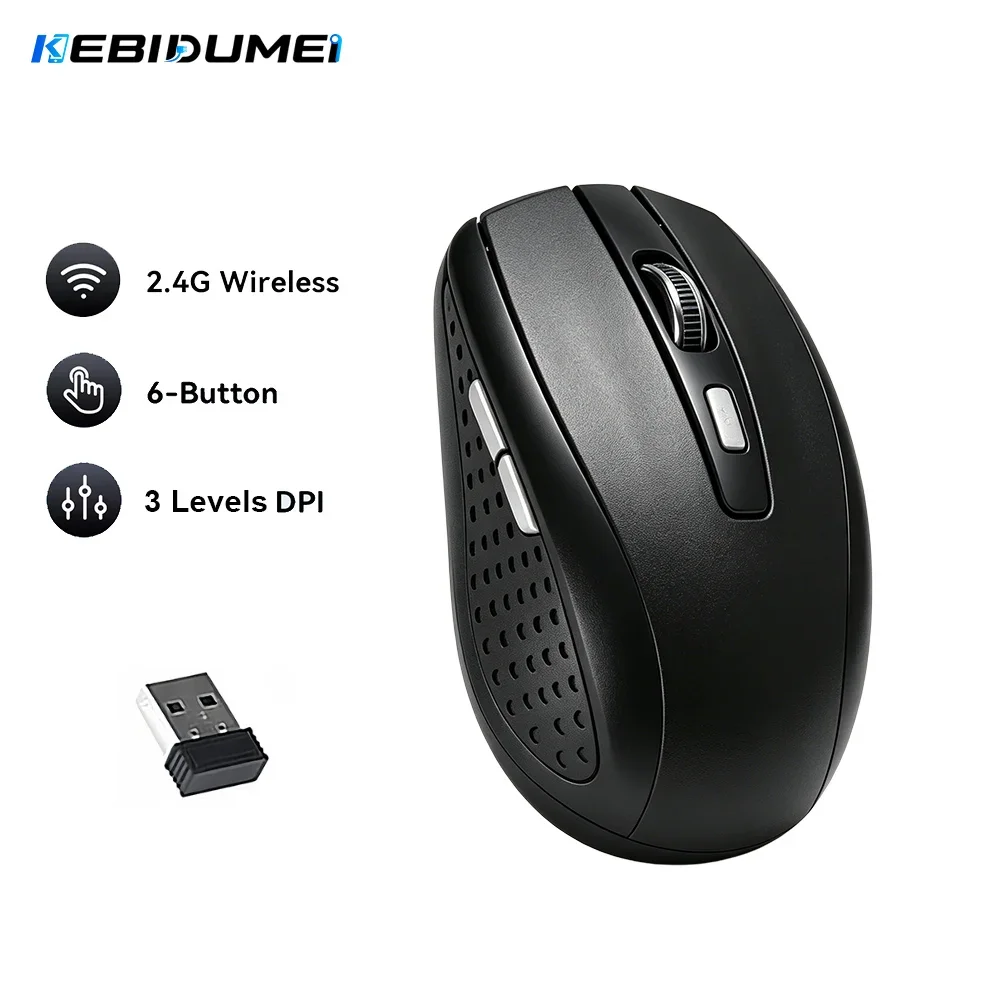 KEBIDUMEI 2.4G Wireless Mouse 6 Buttons Ergonomic Mice Office Optical Mouse 3 Levels DPI Adjustable for MacBook Laptop PC Mice