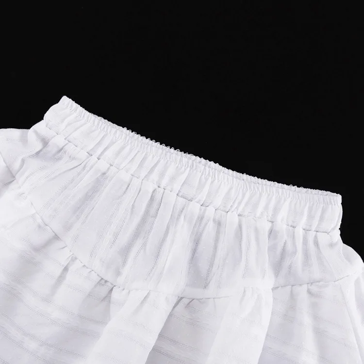 Fashion White Cotton Womens 2 Piece Outfit Set Elegant Strapless Long Sleeve Crop Tops And High Waist Pleated Skirts Sets