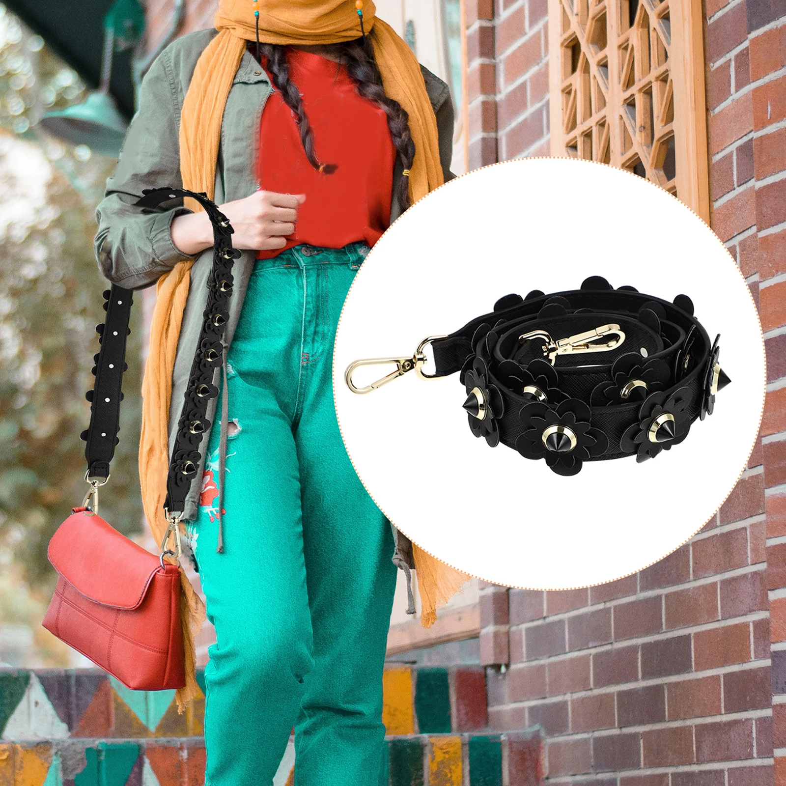 

2pcs Crossbody Shoulder Strap Women Bohemian Flower Decorative Bag Belt All Replacement Chain Purse Accessory for Clutch