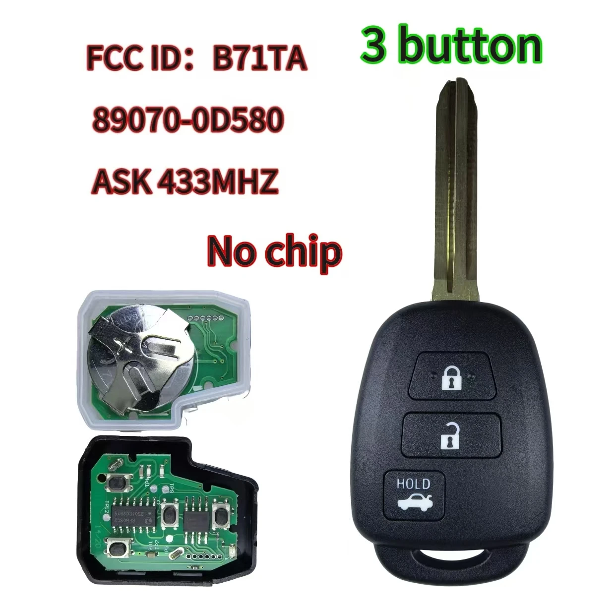 Jingxin FCC ID: B71TA 89070-0D580 433 MHz mit optionalen G/H/No-Chip-Fernbedienungen für Toyota Yaris Verso RAV4 2008-2015 Schlüssel/Gehäuse – Detail 10