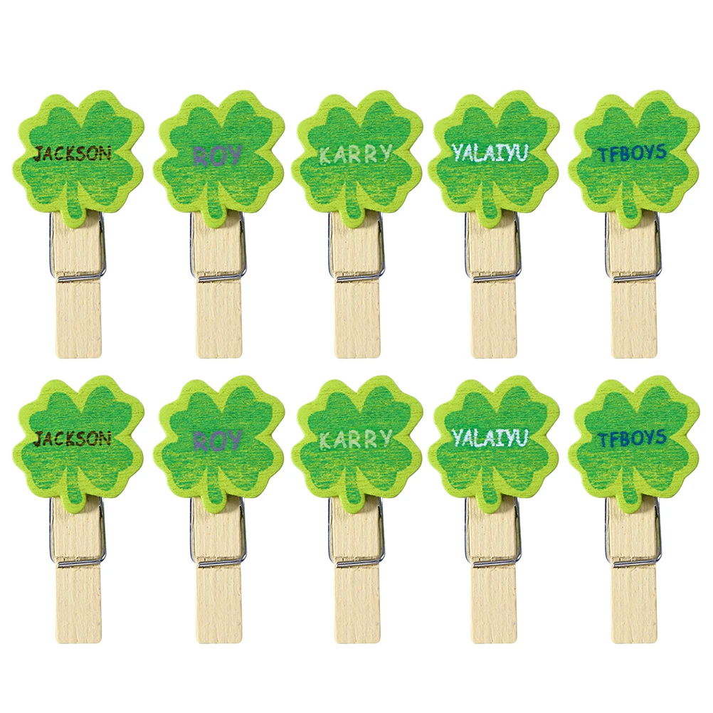 

50pcs Four Leaf Clover Photo Clips Wooden Holder for Memo Note Card St Patricks Day Party Home Office Shop Cafe Photo Pegs Decor