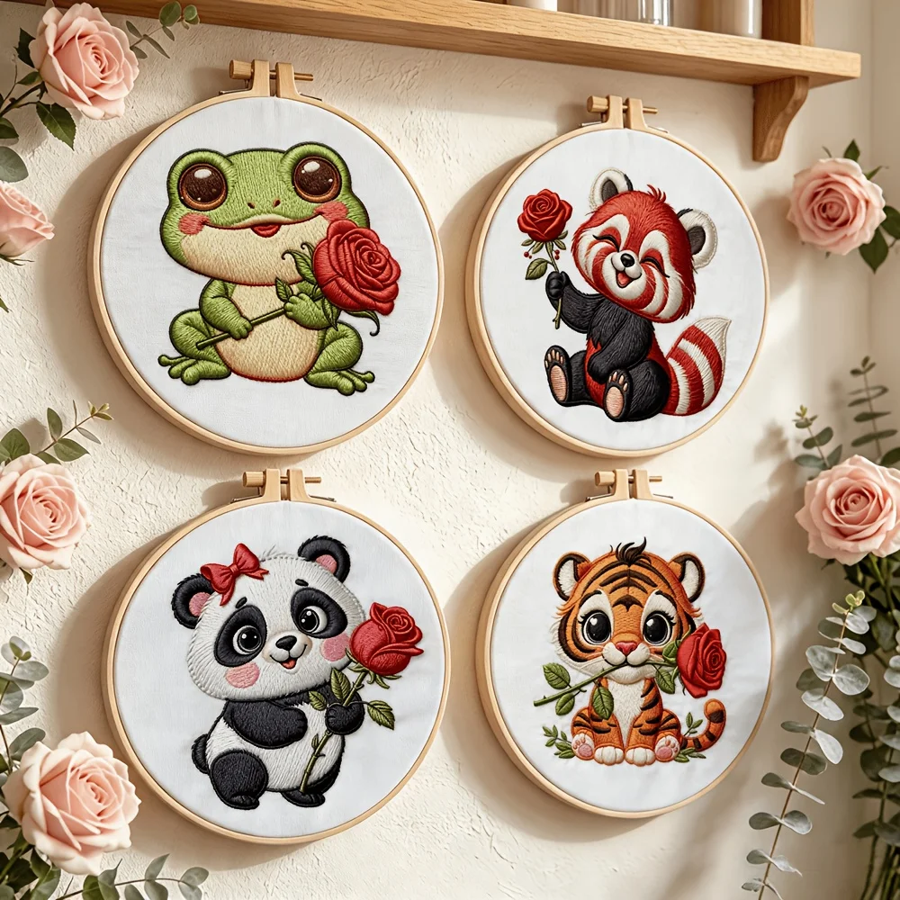 Embroidery Stitch Practice Kit For Adults Beginners Pre‑Printed Cloth Bamboo Hoop Thread Needles Hand‑Stitching Learning Craft