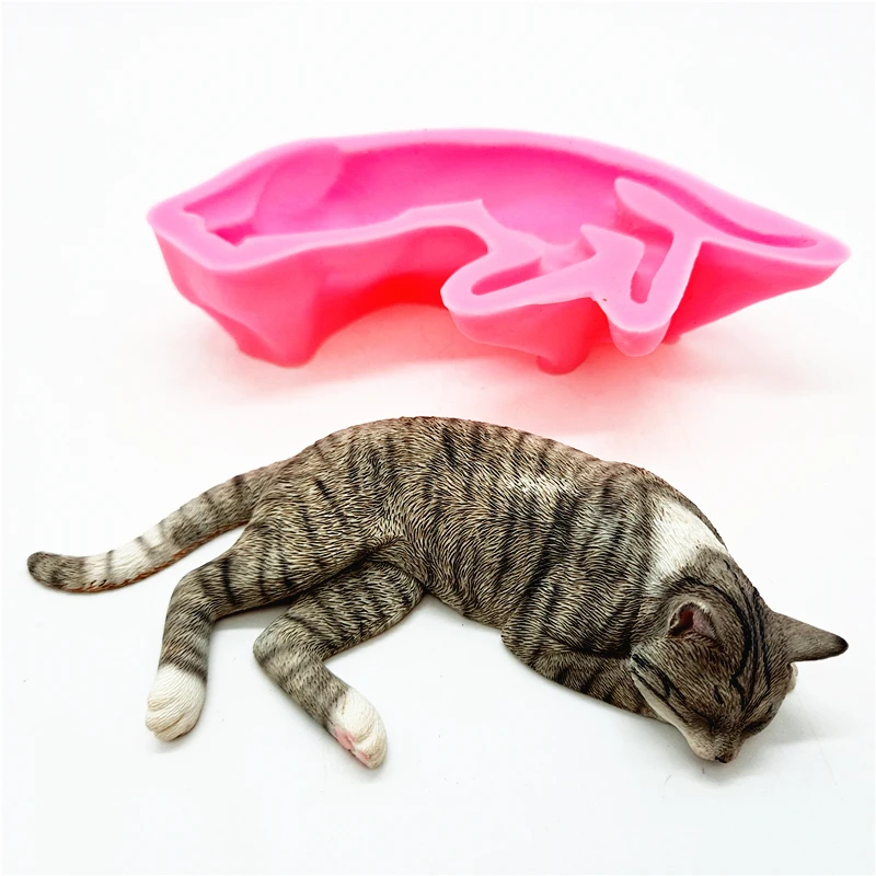 Silicone Mold Cute Sleeping Cat Resin Gypsum Candle Concrete Crystal Dropper Mold DIY Handmade Crafts