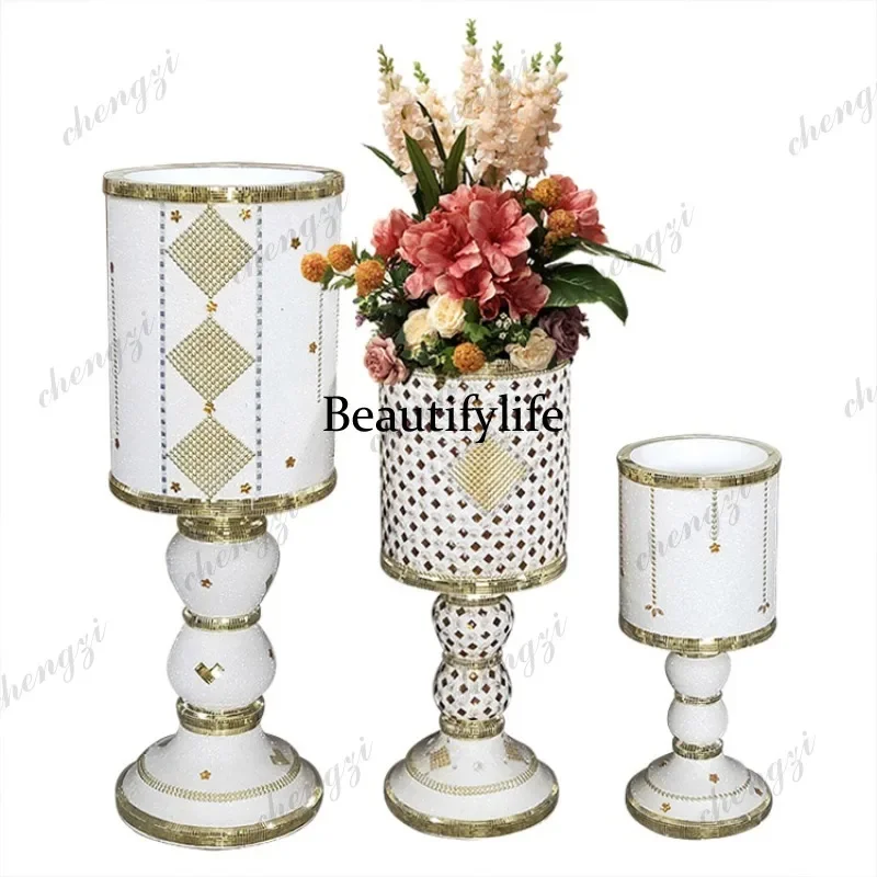 03 Simple Diamond-Mounted Ball-Mounted Fiberglass Floor-Standing Vase Dried Flower Arrangement Decorative Modern Decoration