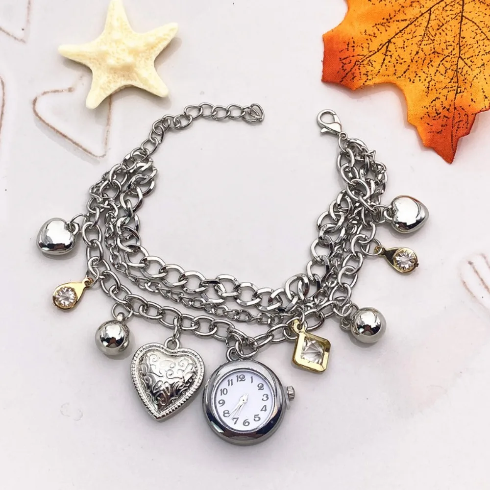 Fashion Adjustable Bracelet Watch Star Heart Alloy Chain Watch with Pendant Ladies Wristwatch for Women Girls