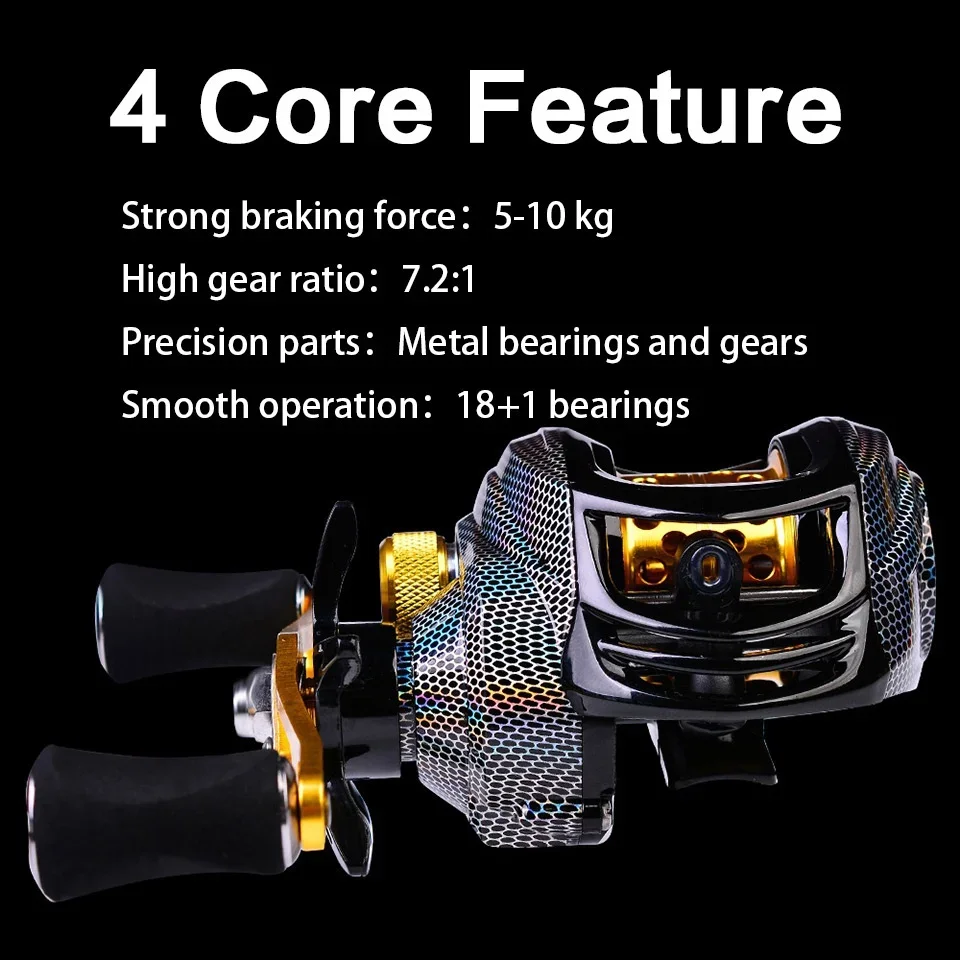 FLYSAND 10kg Max Drag Magnetic Brake Baitcast Reel 18+1BB 7.2:1 Gear Ratio Metal Spool Fishing Reel Shallow Deep Line Spool