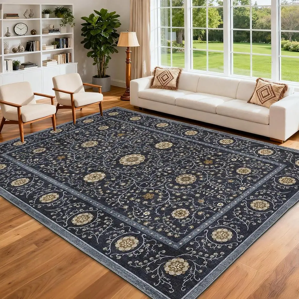 

Винтажный коврик с цветочным принтом 5x7 — мягкий низкий ворс, нескользящий, моющийся для спальни, гостиной, столовой и офиса