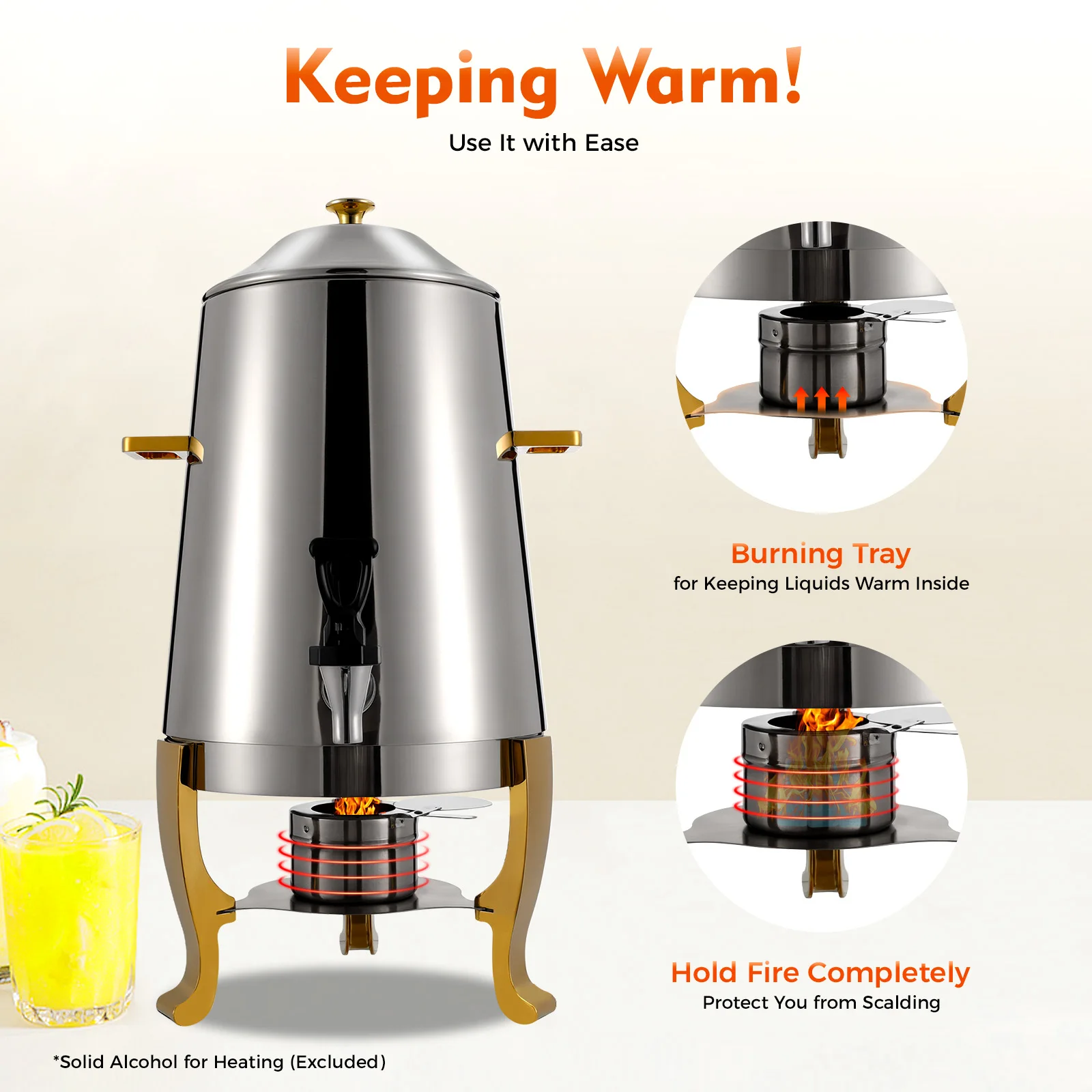 

Диспенсер для горячей воды из нержавеющей стали, 13 л, большая емкость с топливным поддоном для кофе, чая, ресторана, общественного питания