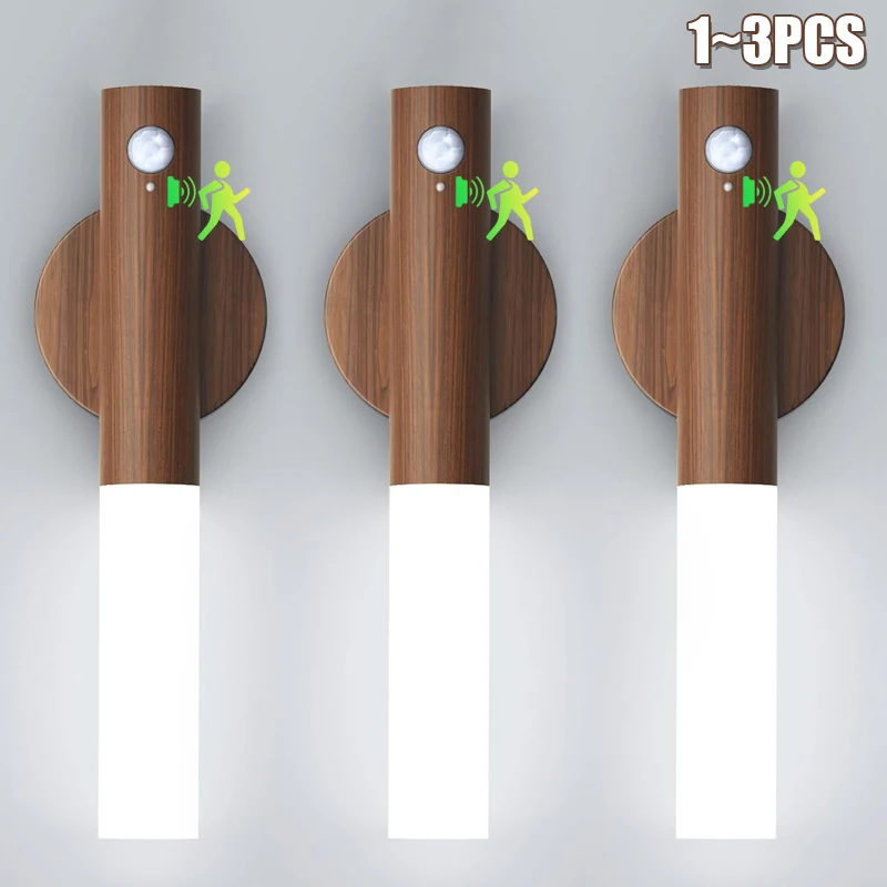 

Креативный интеллектуальный автоматический датчик, светодиодный перезаряжаемый магнитный ночник, деревянный настенный светильник, лампа для кухонного шкафа