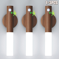 Creative Intelligent Auto Sensor LED Rechargeable Magnetic Night Light Wood Wall Light Kitchen Cabinet Light Lamp