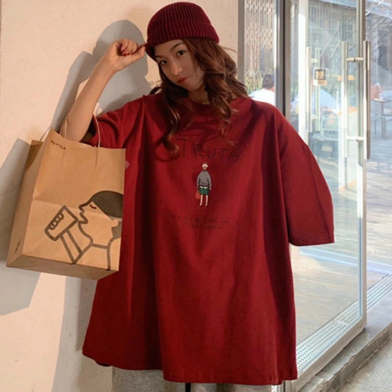 女性用ルーズTシャツ,韓国風ヒップスター,カップル用プリント,シック,トレンディ,原宿,夏