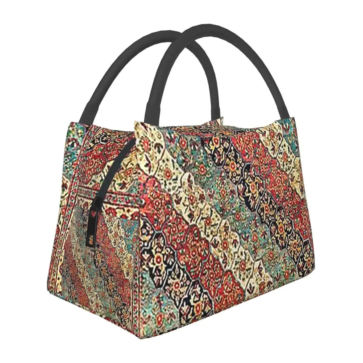 

Antique Persian Kerman Rug Print Lunch Bags Insulated Bento Box Lunch Tote Picnic Bags Cooler Thermal Bag for Woman Student Work