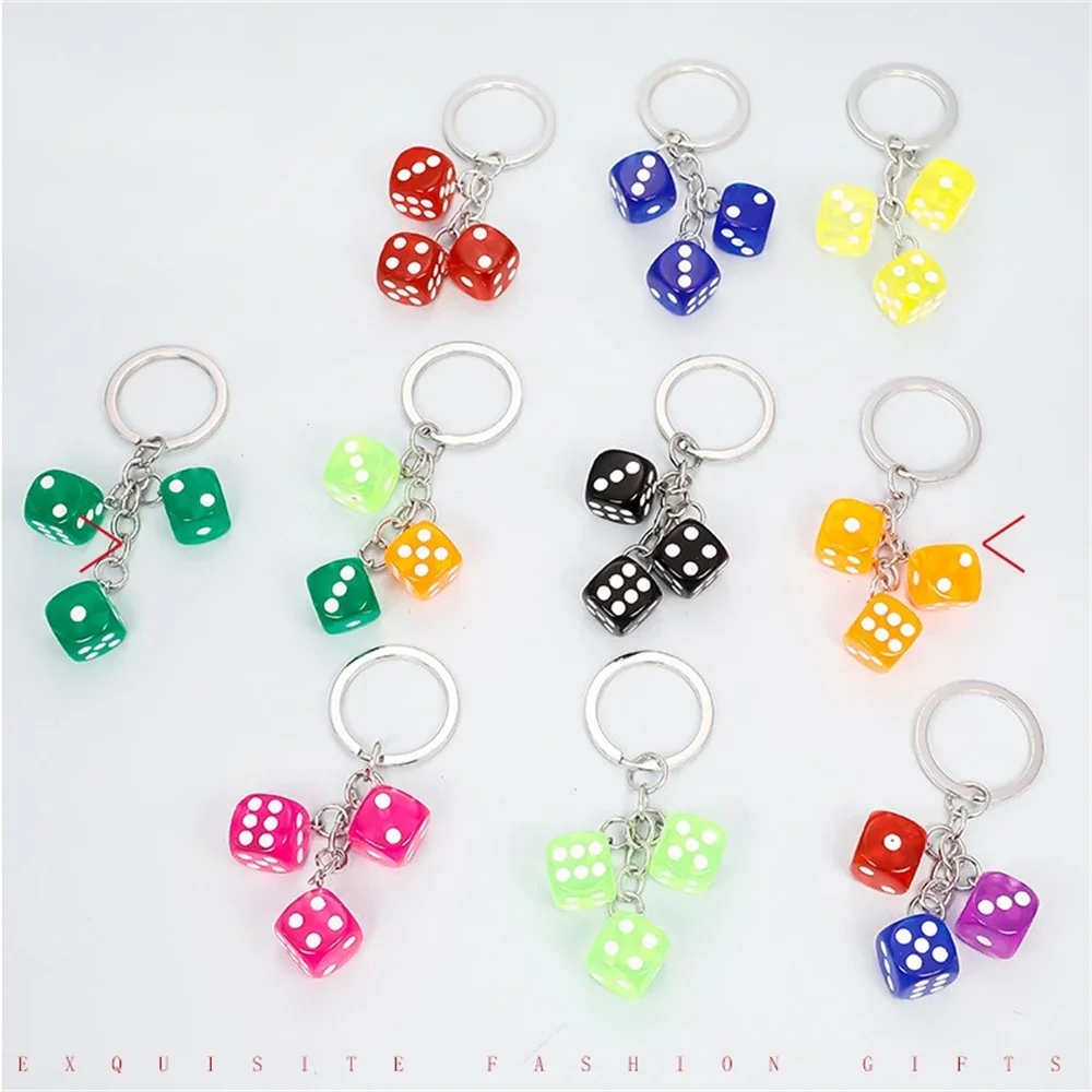 Creative Multi-color Dice Keychain Women Men Funny Game Resin Dice Keyrings Accessories Handbag Purse Ornaments Car Trinket Gift