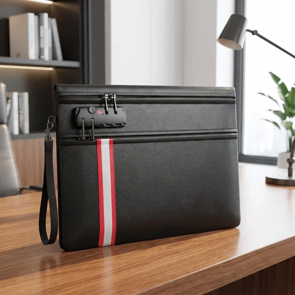 Lockable Fireproof Document Bag Heat-resistant Waterproof Dual-Zip Cash Pouch Portable Dustproof Important File Storage Bag