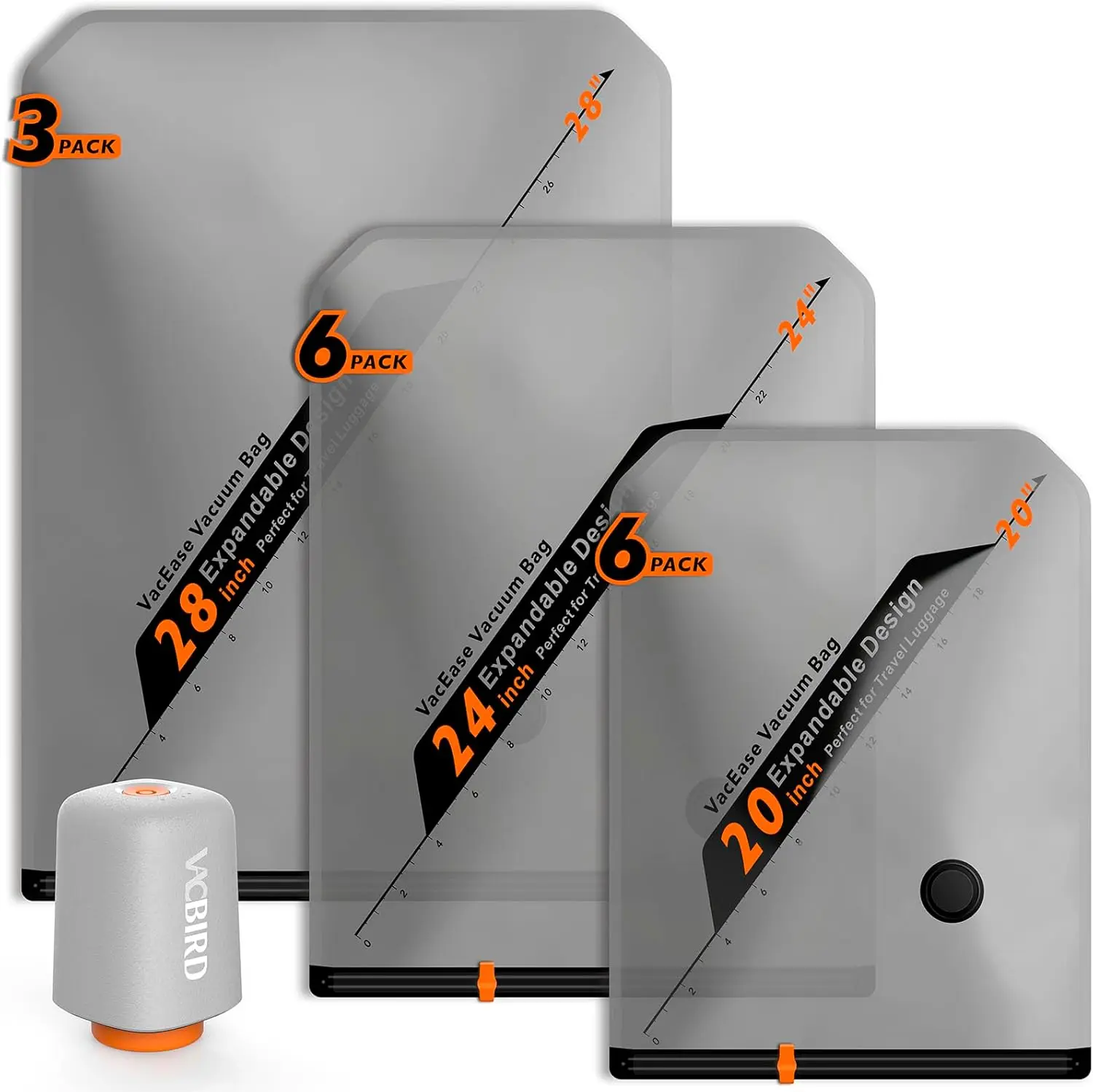 

Набор перезаряжаемых беспроводных вакуумных пакетов для хранения - портативное решение для экономии места в путешествиях и дома, комплект из 15 штук