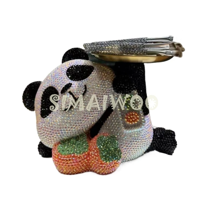 DIY Rhinestone Lying Panda Key Collector Plate Bling Mosaic Shiny Crystal Home Exhibition Handcraft Cross Stitch Kid Gift