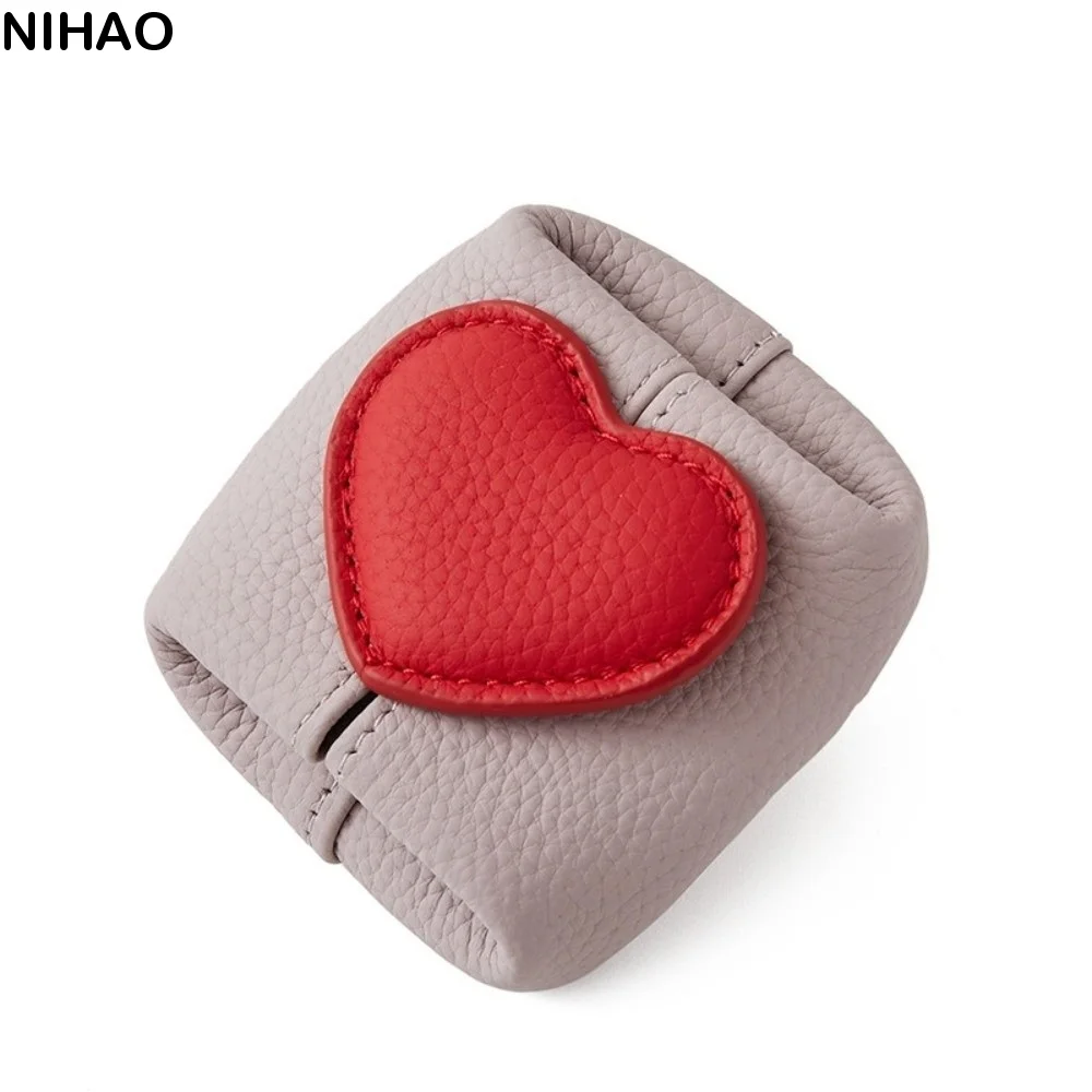

Fashion Solid Color Cowhide Coin Purse Square Multi-function Coin Purse Car Key Storage Korean Style Small Earphone Bag Girl