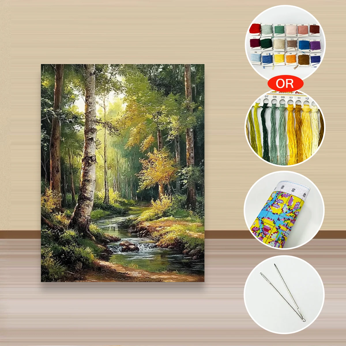 1 Stück 30x40cm/11,8x15,7 Zoll, 11Ct/14Ct Kreuzstich-Set, DIY Valentinstagsgeschenk, Stickerei-Set für Festivals, Waldbach – Detail 2