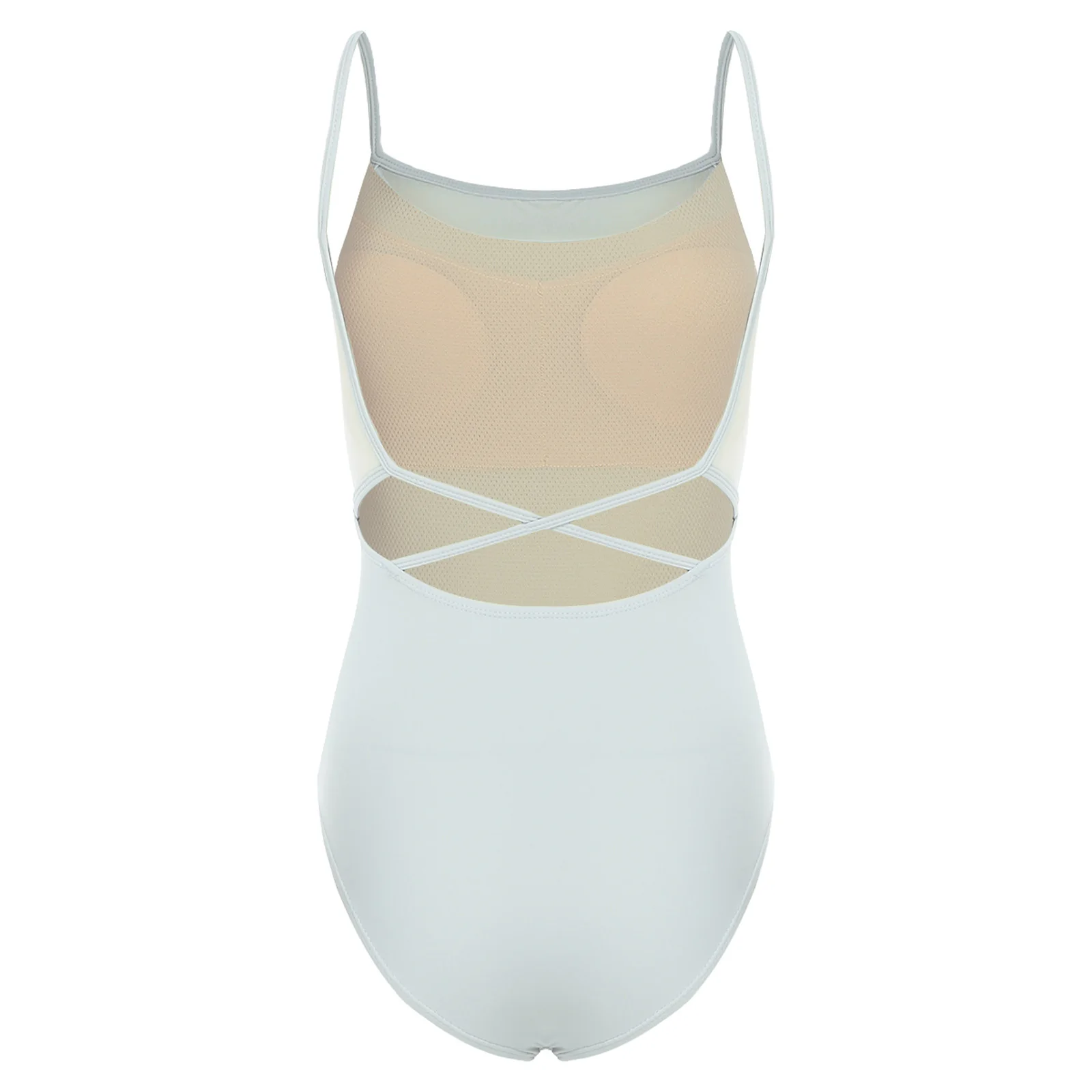 Womens Ballet Dance Leotard with Removable Chest Pads Backless Breathable Mesh Patchwork Sling Bodysuit Professional Dancewear