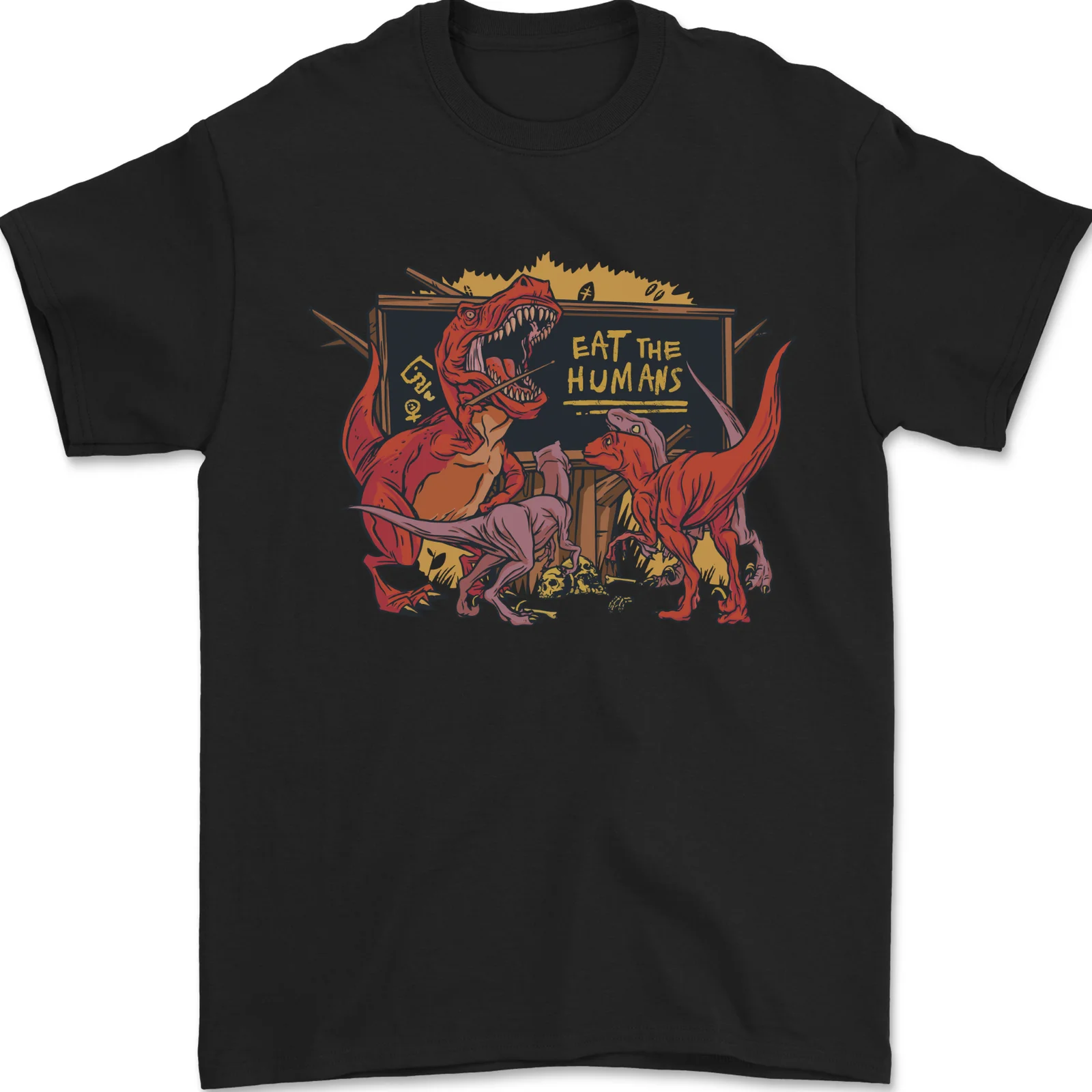 T-Rex Teacher Eat The Humans Funny Dinosaur T-Shirt 100% Cotton O-Neck Summer Short Sleeve Casual Mens T-shirt Size S-3XL