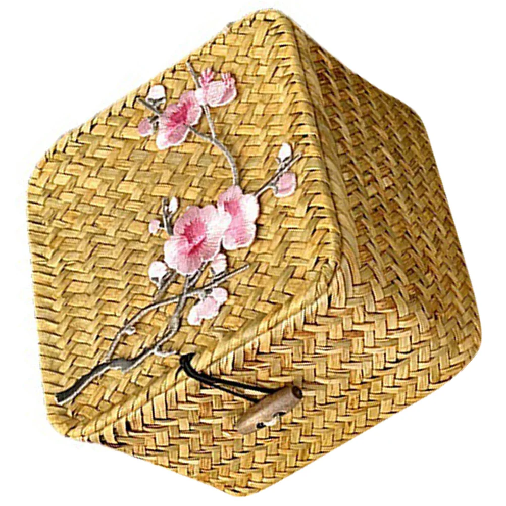 

Woven Storage Basket 14x14x9cm Vintage Home Decor Lid Box for Kitchen Living Room ganizer Reusable Safe Material