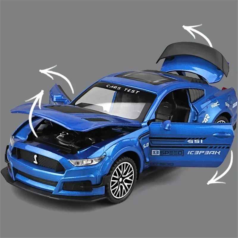 1:32 Ford Mustang Shelby GT500 Alloy Sports Car Model Diecasts Simulation Metal Racing Car Model Sound and Light Childrens Gifts