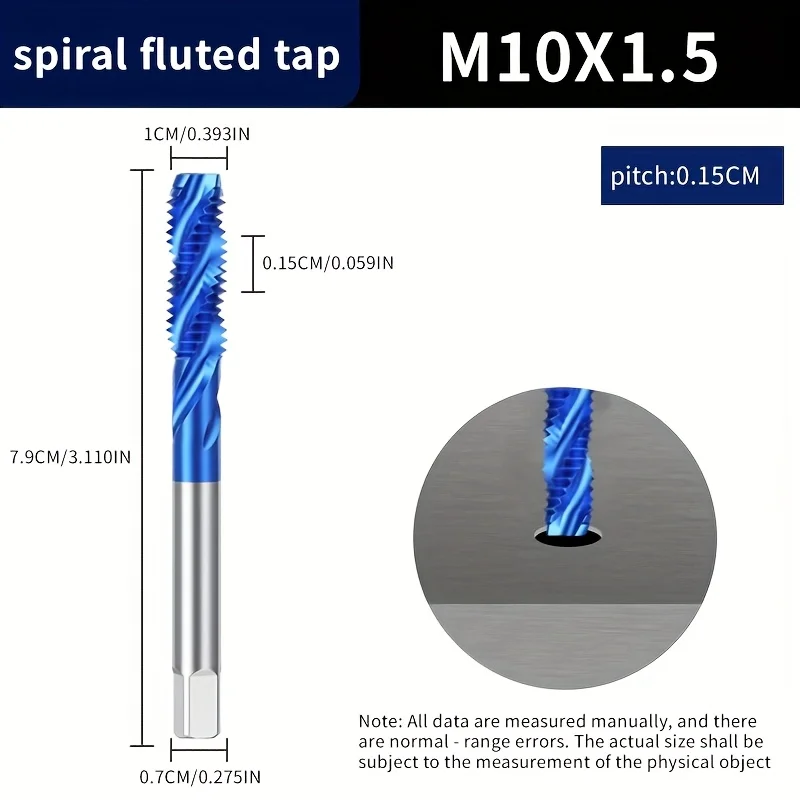 Imported Cobalt Machine Tap, Spiral Flute Tap - Nano-Blue Alloy, for Stainless Steel/Copper/Aluminum